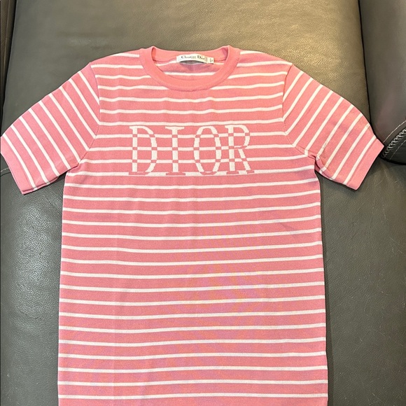 Dior 2021 Pink and White Mens Striped Tee, NWOT. Size M. - Picture 1 of 7